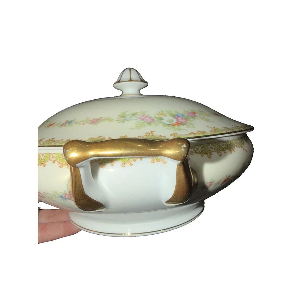 Vintage Noritake Japan Covered Serving Bowl Floral Gold 11.5” (1918-1921) N44